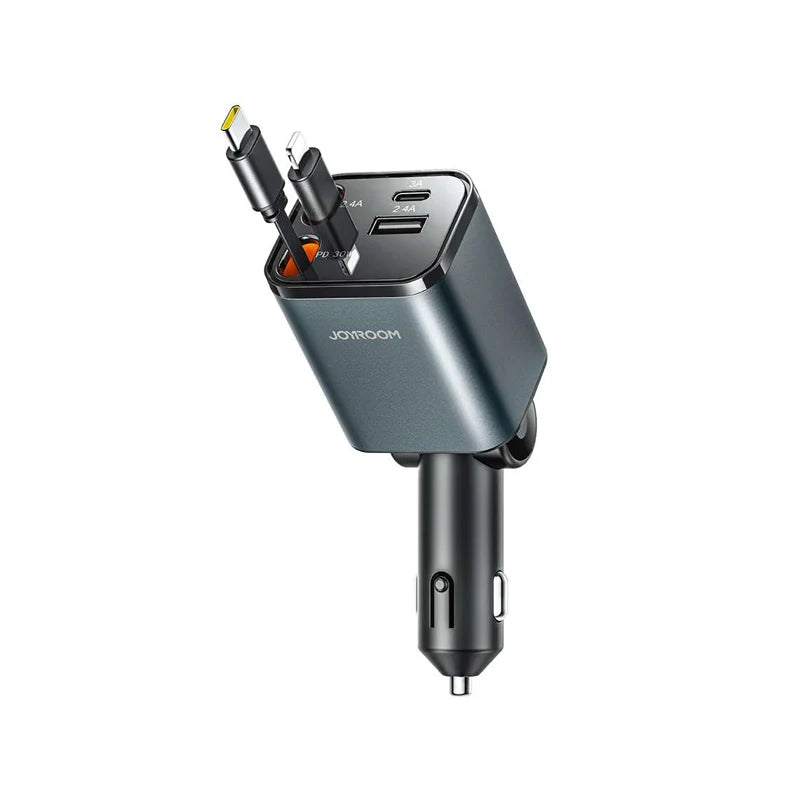 Joyroom JR-CCL05 65W 4-in-1 Retractable Car Charger-Dark Grey