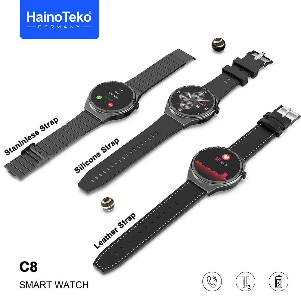 Haino Teko C8 Smart Watch with 3 Pair Straps