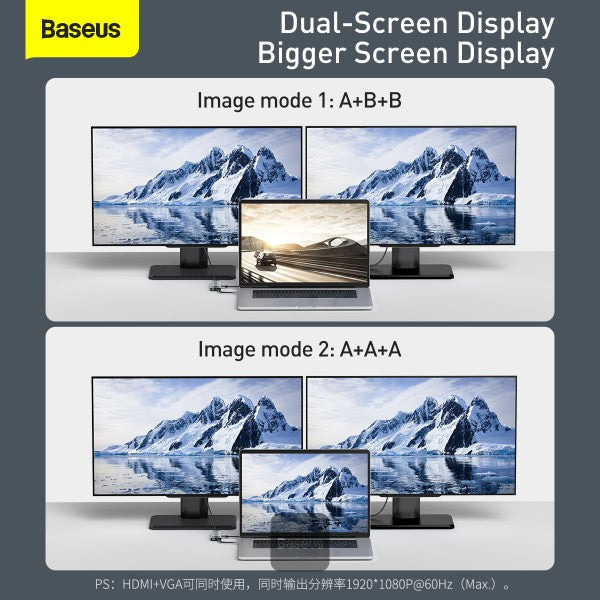 Baseus Metal Gleam Series 9-in-1 Multifunctional Type-C HUB Docking Station Space Gray（Type-C to  HDMI*1+USB3.0*3+PD*1+RJ45*1+SD/TF*1+VGA*1)