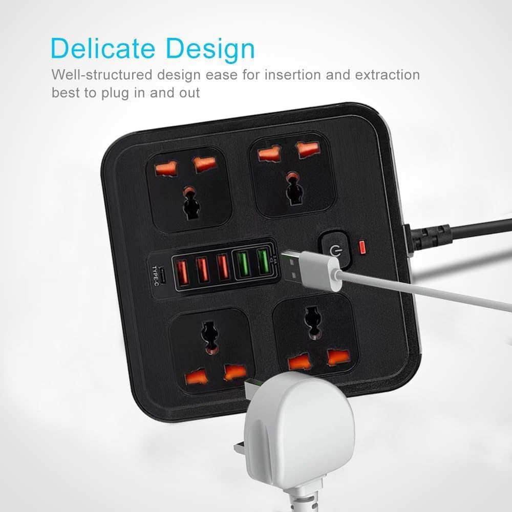 Compro™ Ultra High Speed 3000W 4 AC Universal Outlet Socket + 6 USB Port + 1 Type-C