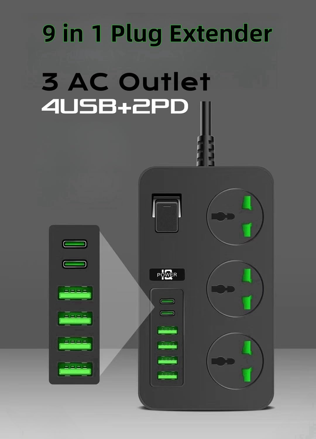 Compro™ Multifunctional Smart Socket, 3 Outlets with 4 USB 2 TYPE-C Power Outlets,