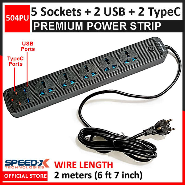 Speed-X Multi Power Plug Extension Board with 5 Sockets+ 2 USB Ports + 2 Type-C Port