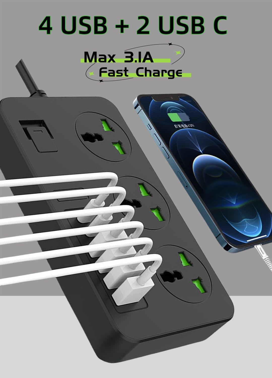 Compro™ Multifunctional Smart Socket, 3 Outlets with 4 USB 2 TYPE-C Power Outlets,