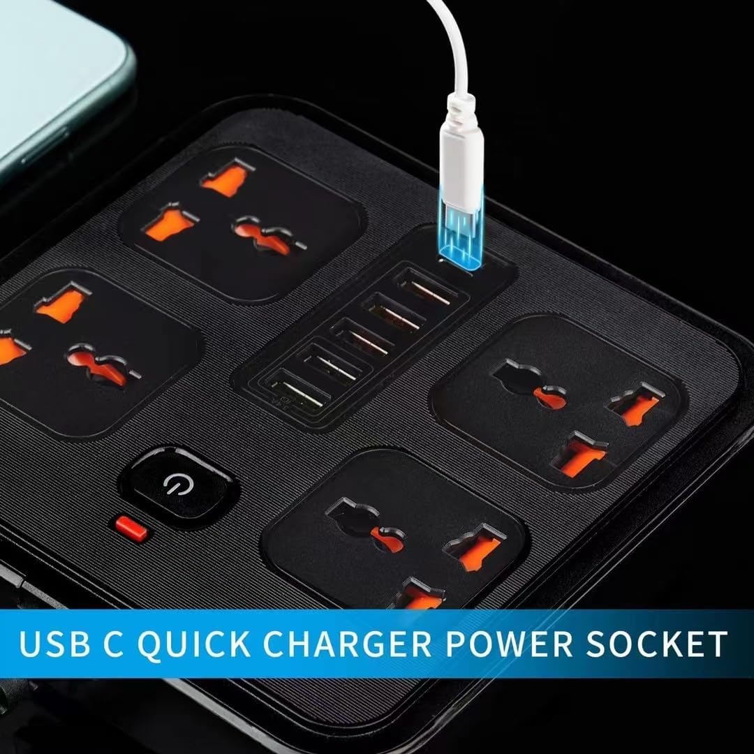 Compro™ Ultra High Speed 3000W 4 AC Universal Outlet Socket + 6 USB Port + 1 Type-C