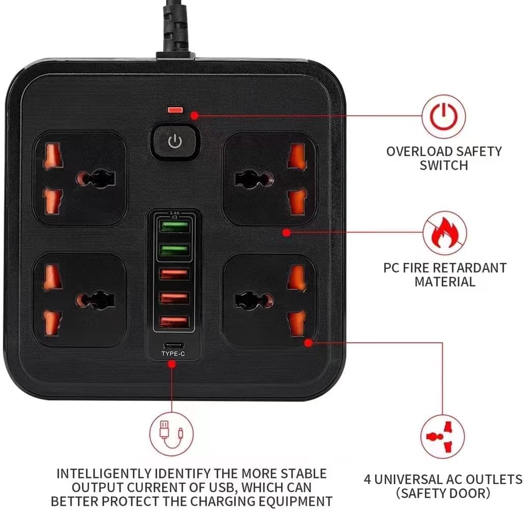 Compro™ Ultra High Speed 3000W 4 AC Universal Outlet Socket + 6 USB Port + 1 Type-C
