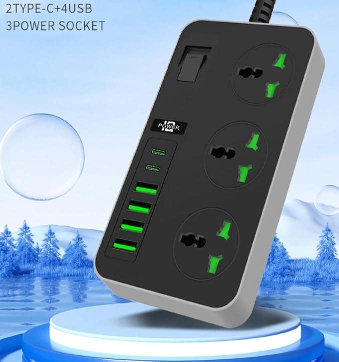 Smart Compatible Usb Socket Compro™ Multifunctional Smart Socket, 3 Outlets with 4 USB 2 TYPE-C Po