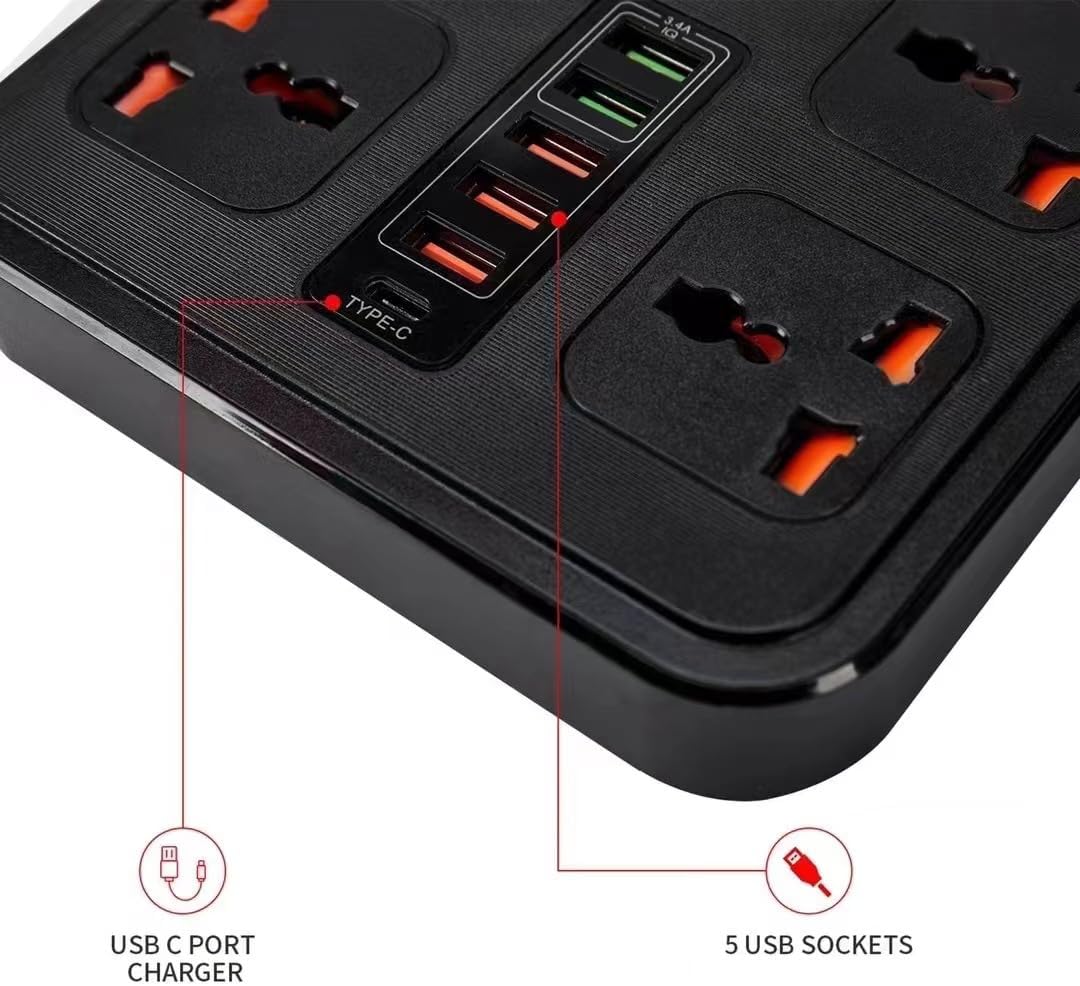 Compro™ Ultra High Speed 3000W 4 AC Universal Outlet Socket + 6 USB Port + 1 Type-C