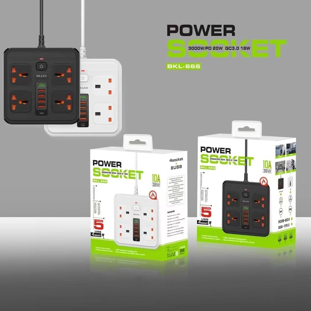 Compro™ Ultra High Speed 3000W 4 AC Universal Outlet Socket + 6 USB Port + 1 Type-C