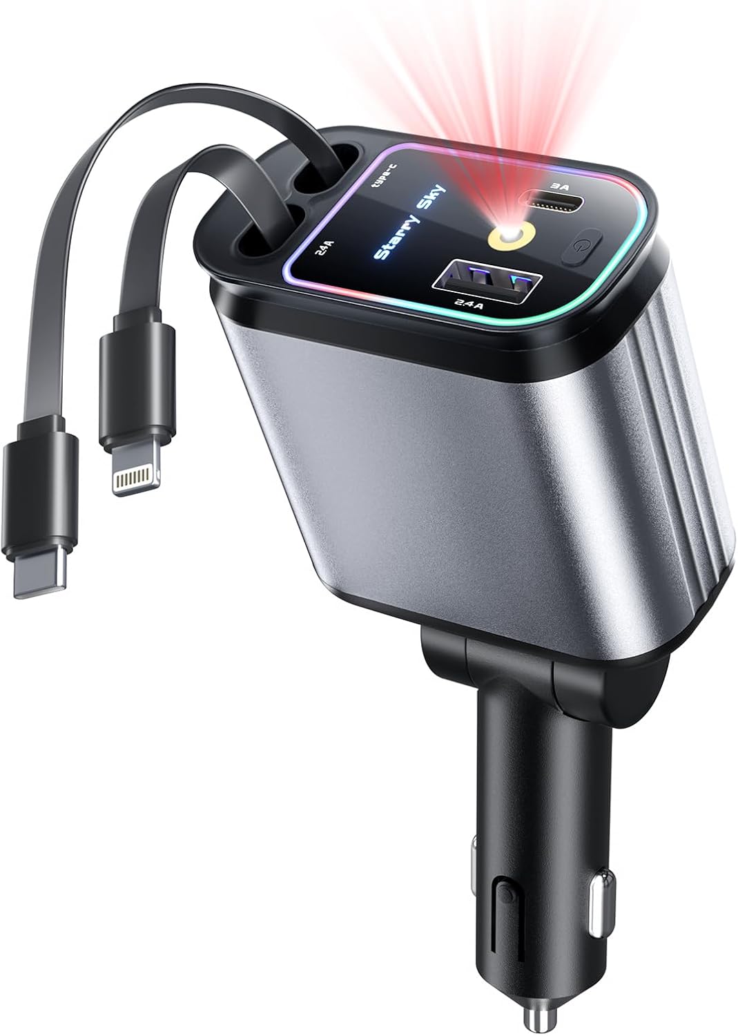 Compro™ 4-In-1 Retractable Car Charger with Star Projection Night Light