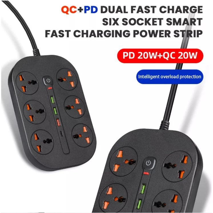 Compro™ 8.4A Universal Power Socket Extension With 6 Ac Sockets , 3 Usb Ports And Type-C Port