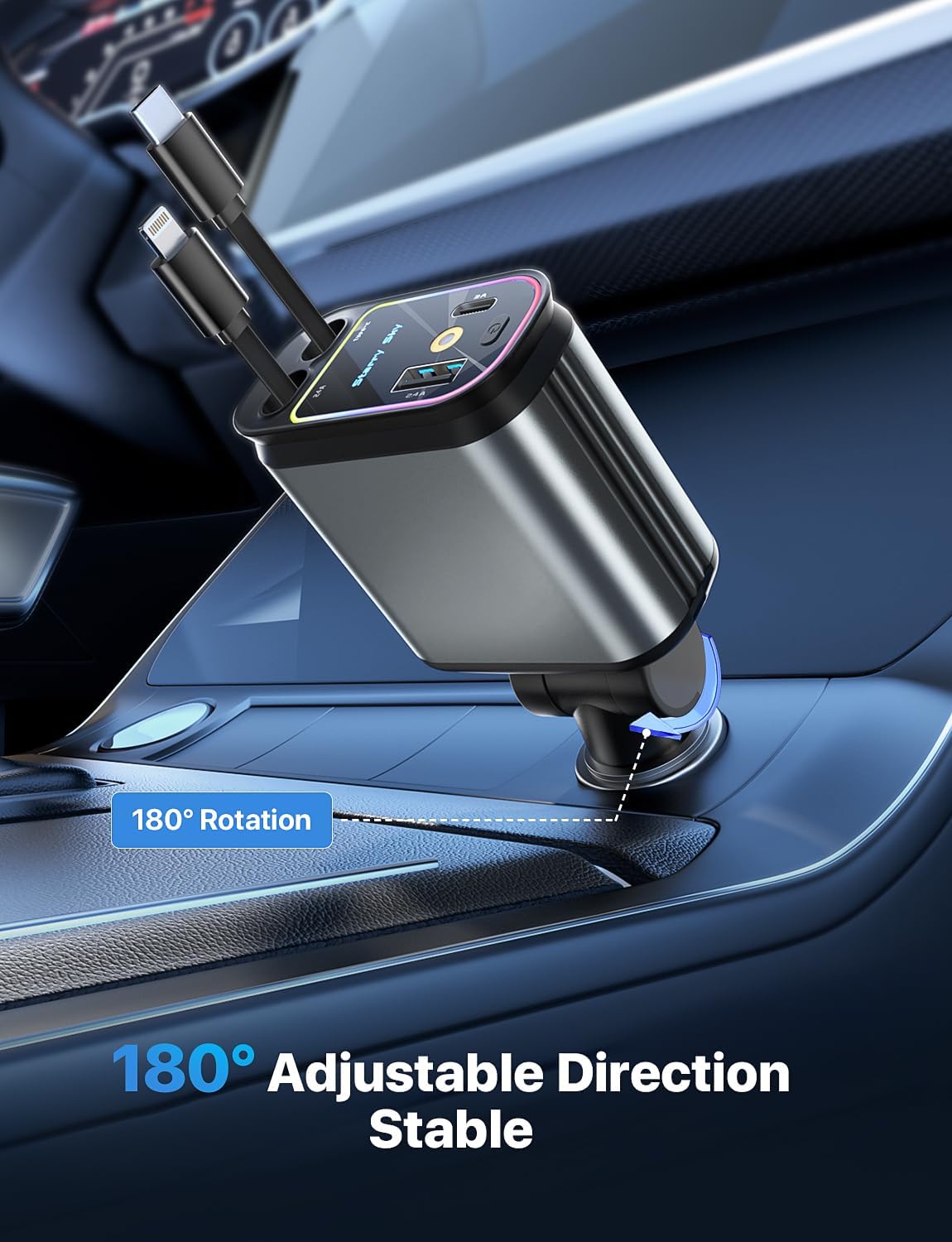 Compro™ 4-In-1 Retractable Car Charger with Star Projection Night Light