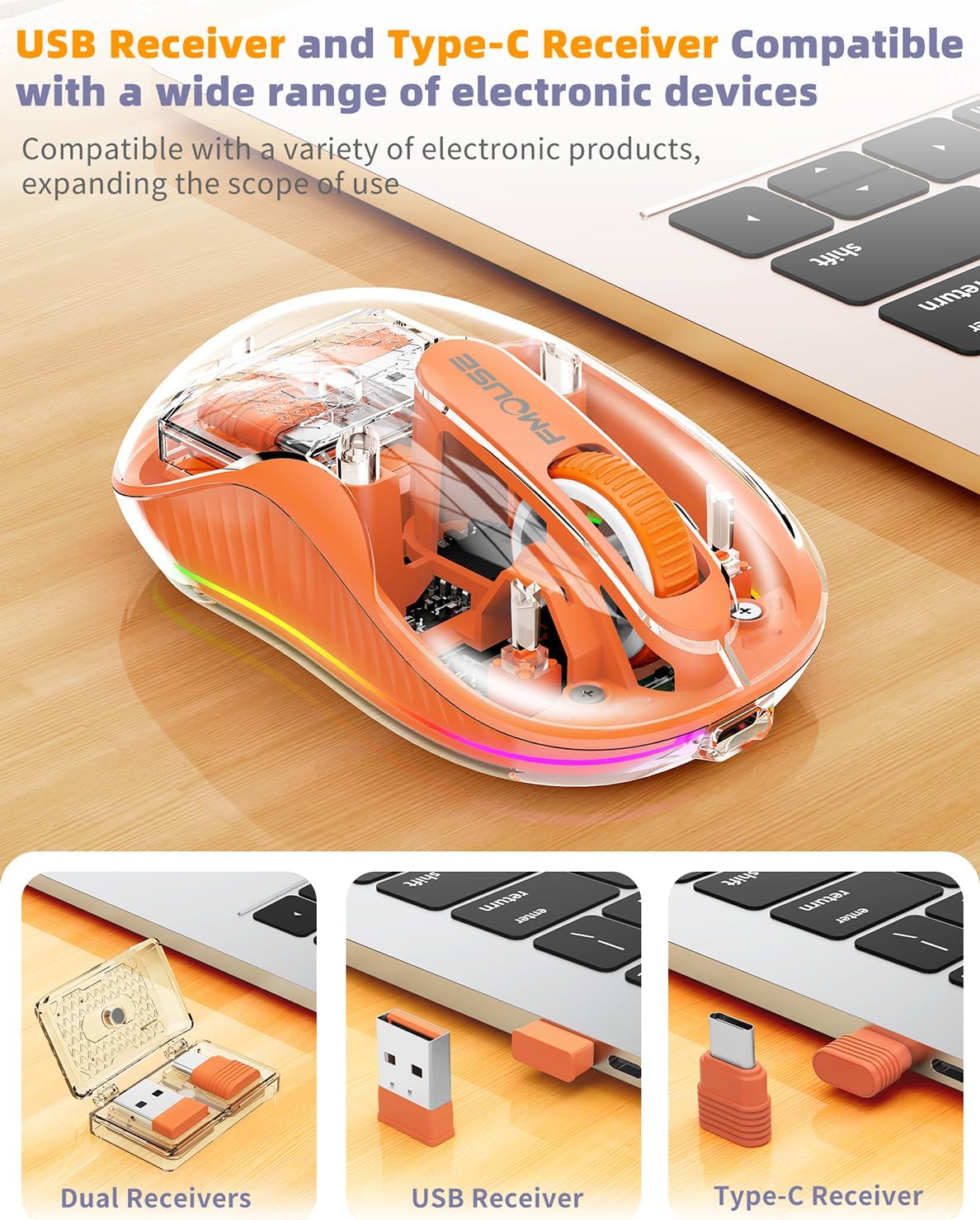 Compro™ New Style Transparent Mouse with Dual Connector