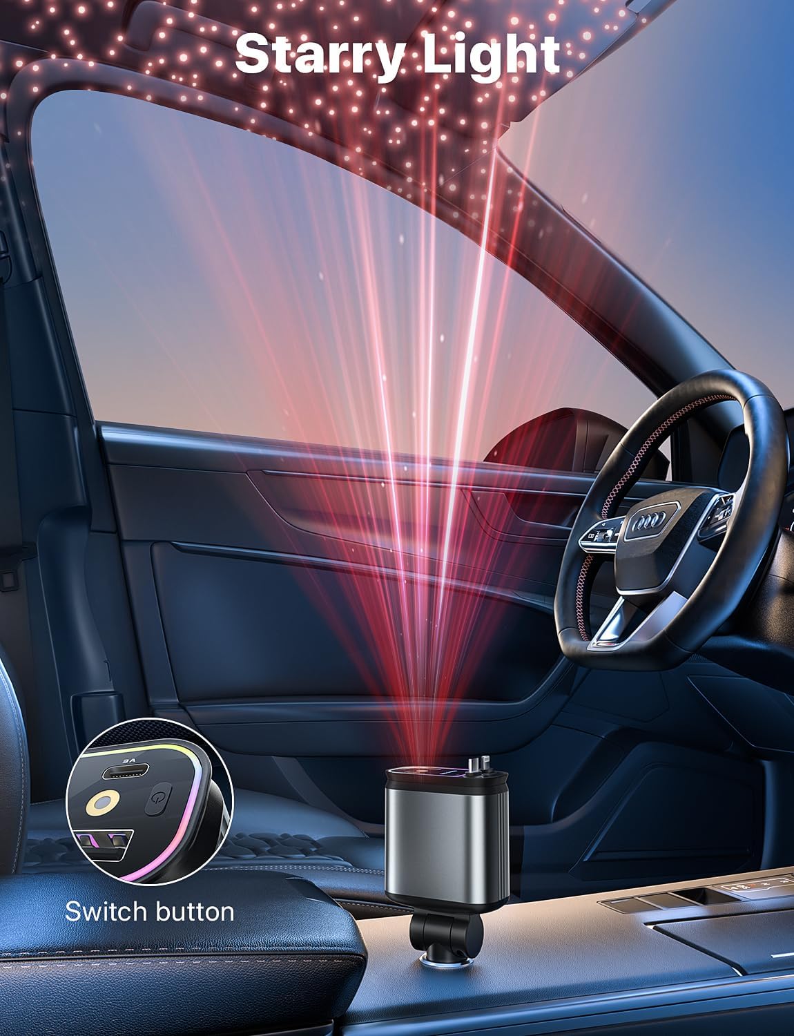 Compro™ 4-In-1 Retractable Car Charger with Star Projection Night Light