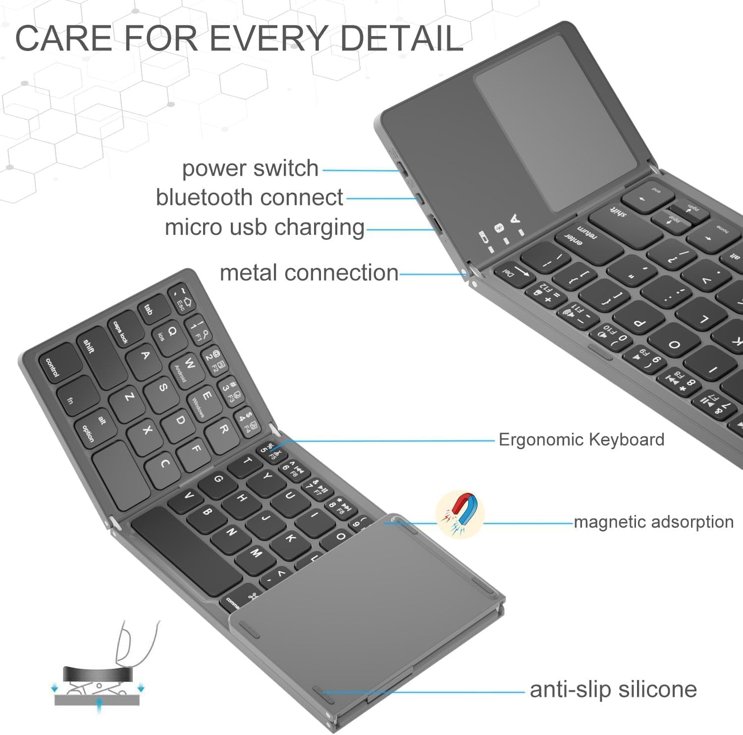 Compro™ Foldable Bluetooth Keyboard with Touchpad + FREE Mobile Holder
