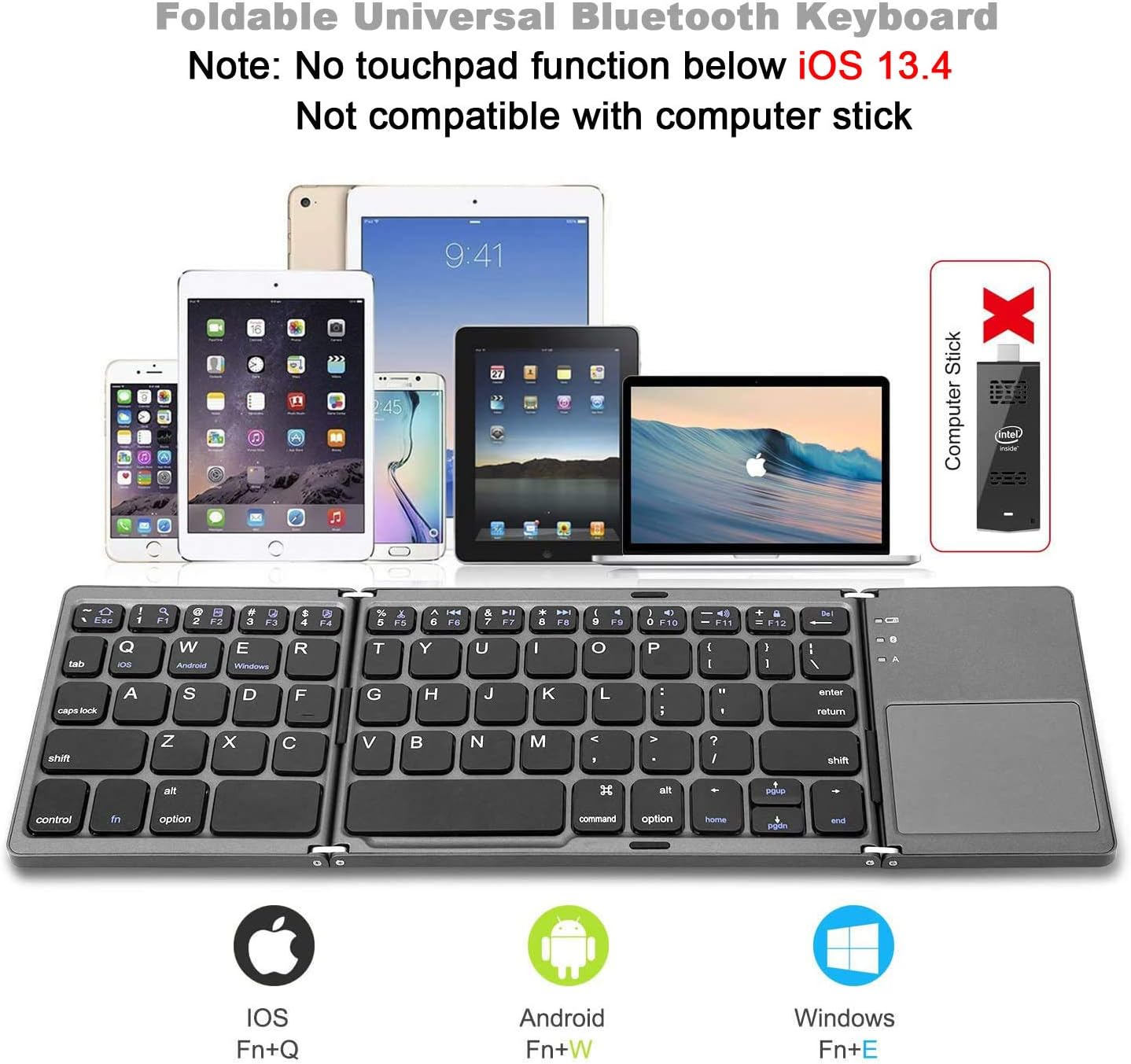 Compro™ Foldable Bluetooth Keyboard with Touchpad + FREE Mobile Holder