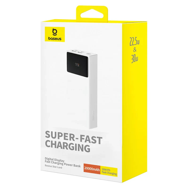 Baseus Star-Lord Digital Display Fast Charging Power Bank 20000mAh 30W (With Simple Series Charging Cable USB to Type-C 3A 0.3m Black）