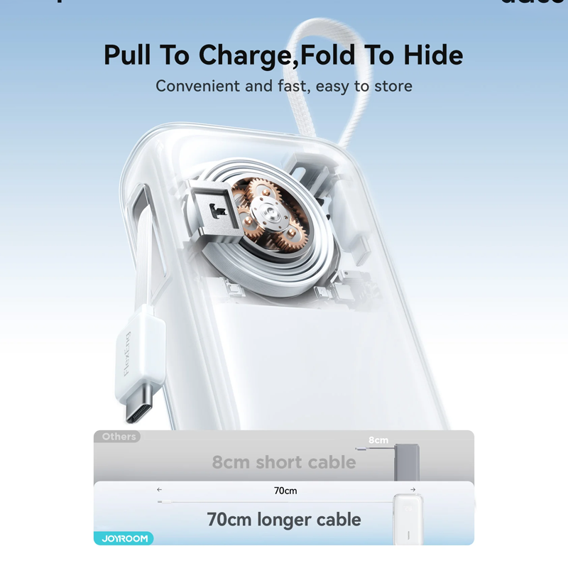 Joyroom JR-PR2L 35W Mini Power Bank with Built-in Retractable Type-C Cable + Type-C/Lightning Cable 10000mAh