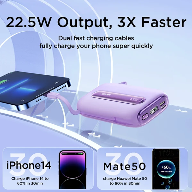 Joyroom Jr-L012 Ultra 20000mAh 45W Fast Charging Portable Charger Built-in Type-C + IP Cables Power Bank
