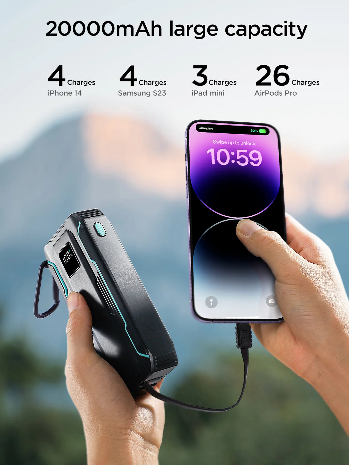 Joyroom JR-L017 22.5W Power Bank with Built in 2in1 Cables with SOS light 10000mAh