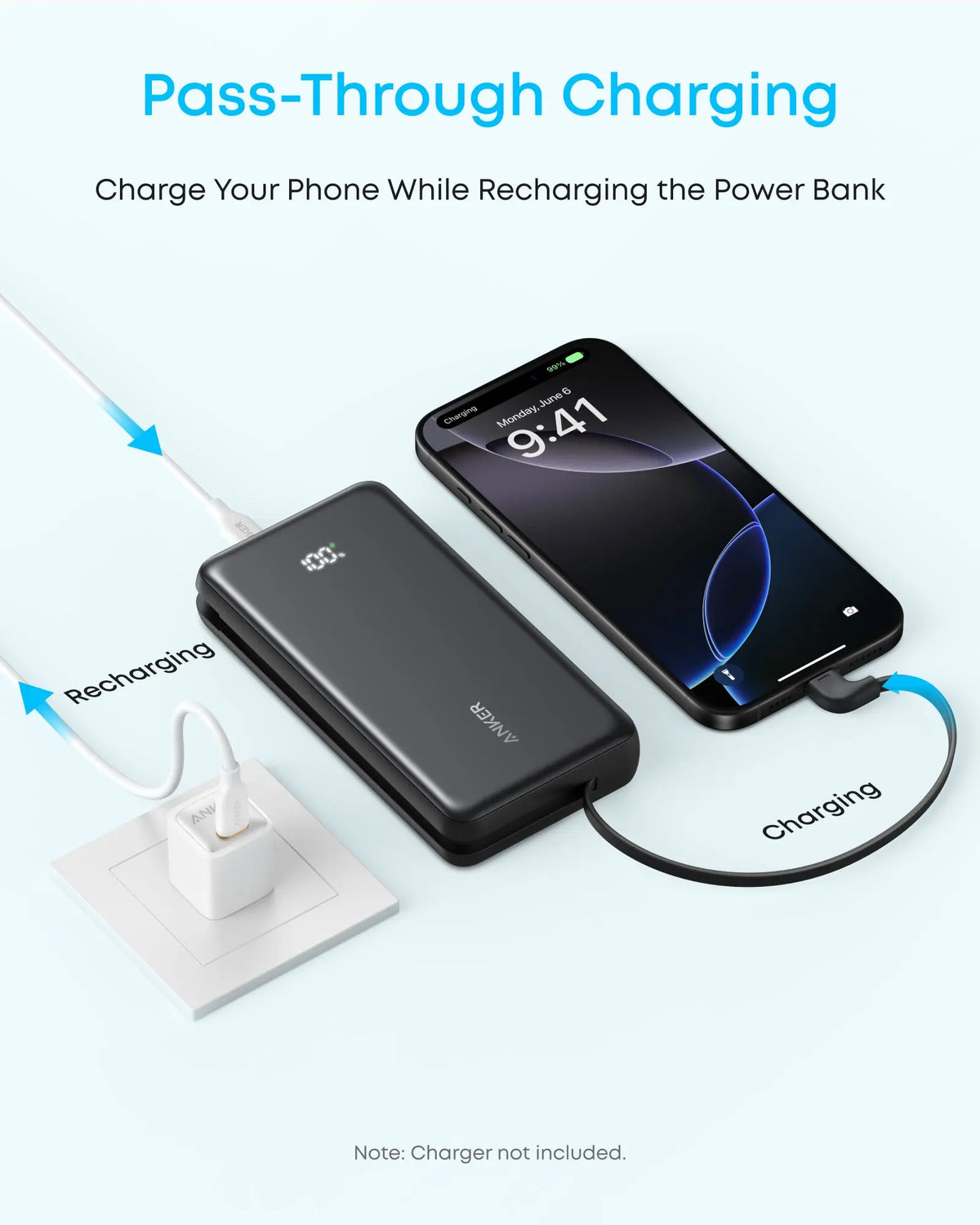 Anker Zolo Powerbank 20000mAh 22.5W Fast Charging Power Bank with Built-in USB-C Cable [CCC Certified]