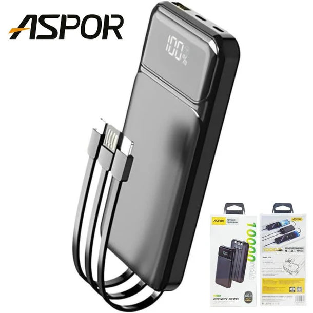 ASPOR A315 10000mAh 22.5W High-Speed Power Bank with Built-in Cable