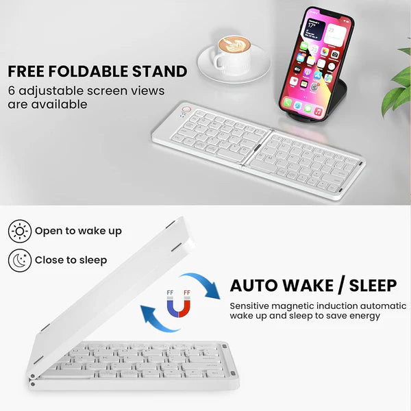 Compro™ Mini Foldable Bluetooth Keyboard with FREE Mobile Phone Holder