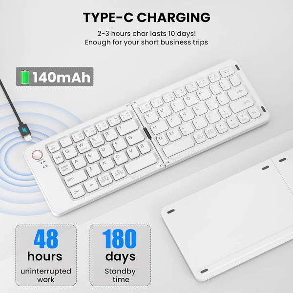 Compro™ Mini Foldable Bluetooth Keyboard with FREE Mobile Phone Holder