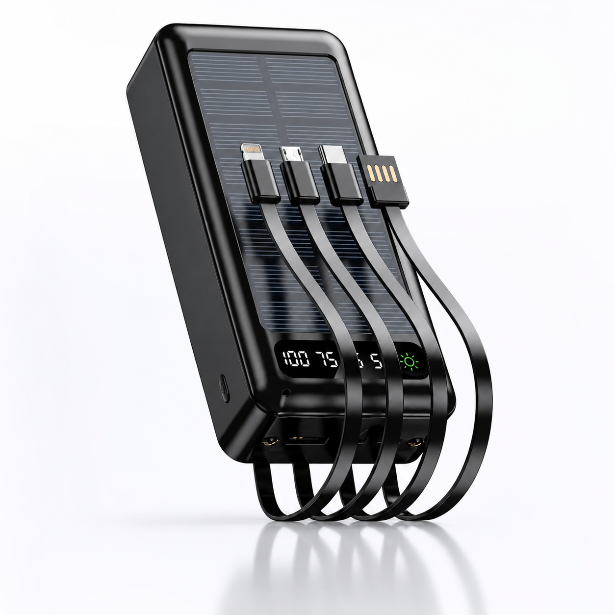 JNUOBI 20000mAh 4-in-1 Fast charging Solar Power Bank with Built-in Cables