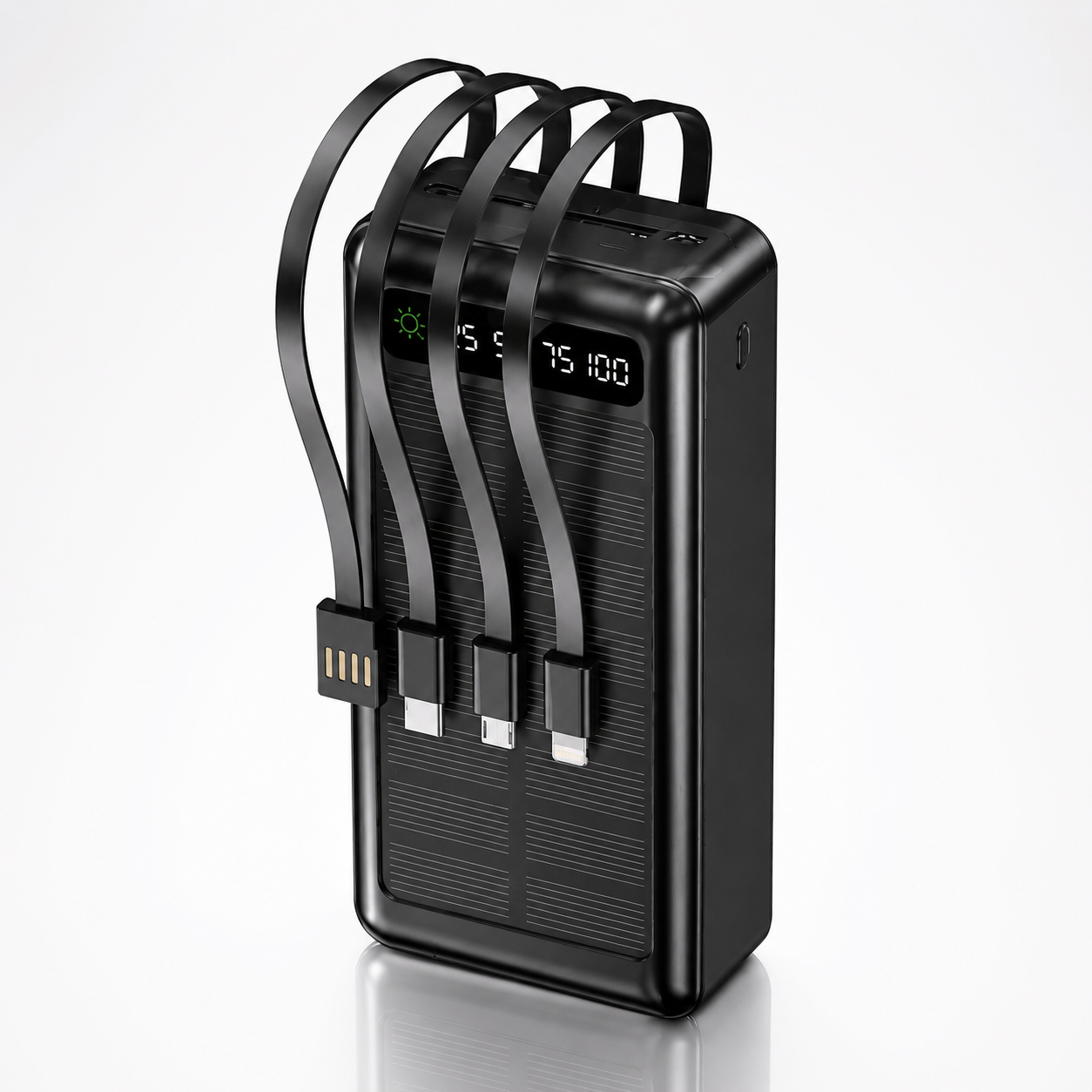 JNUOBI 30000mAh 4-in-1 Fast charging Solar Power Bank with Built-in Cables