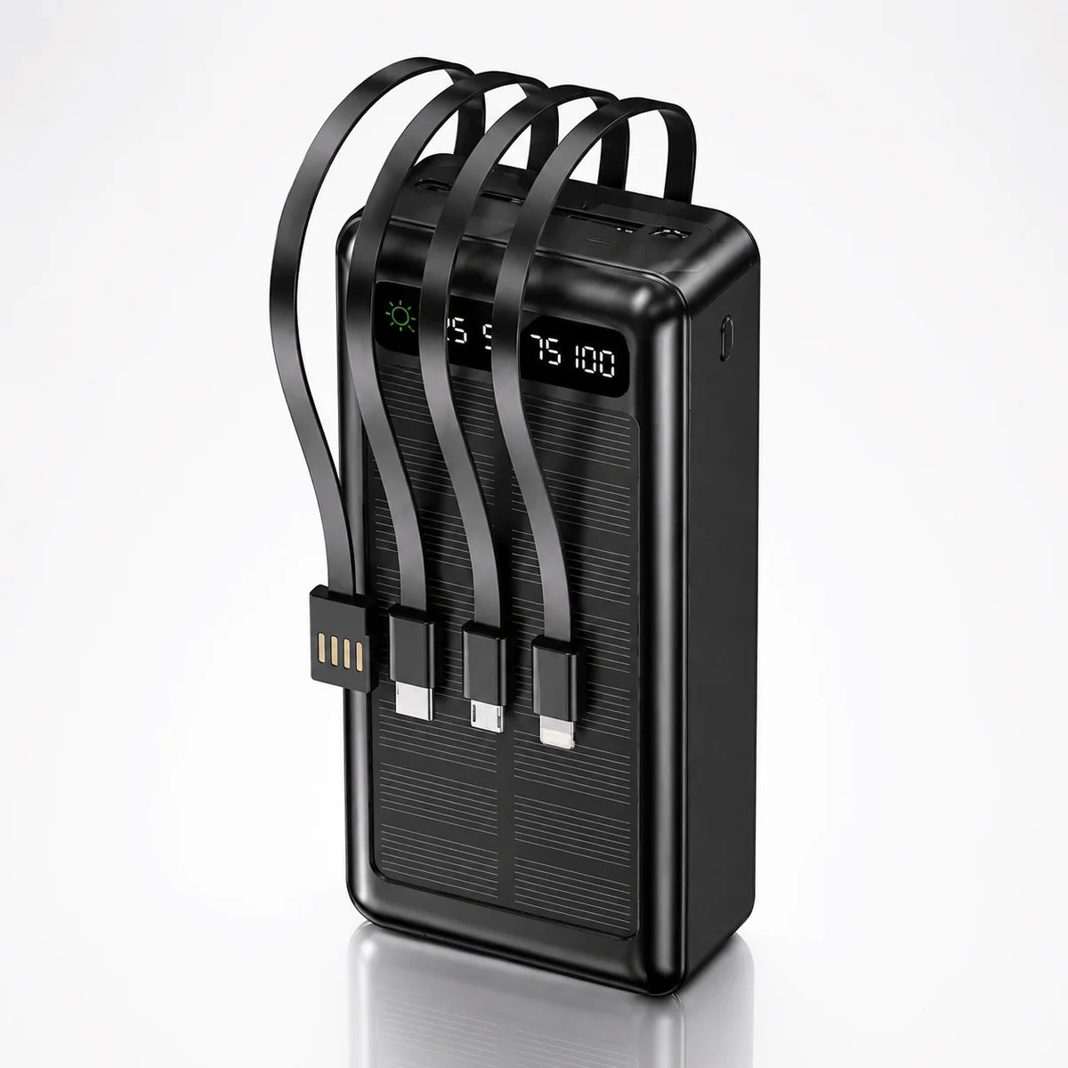 JNUOBI 4-in-1 Fast charging Solar Power Bank with Built-in Cables