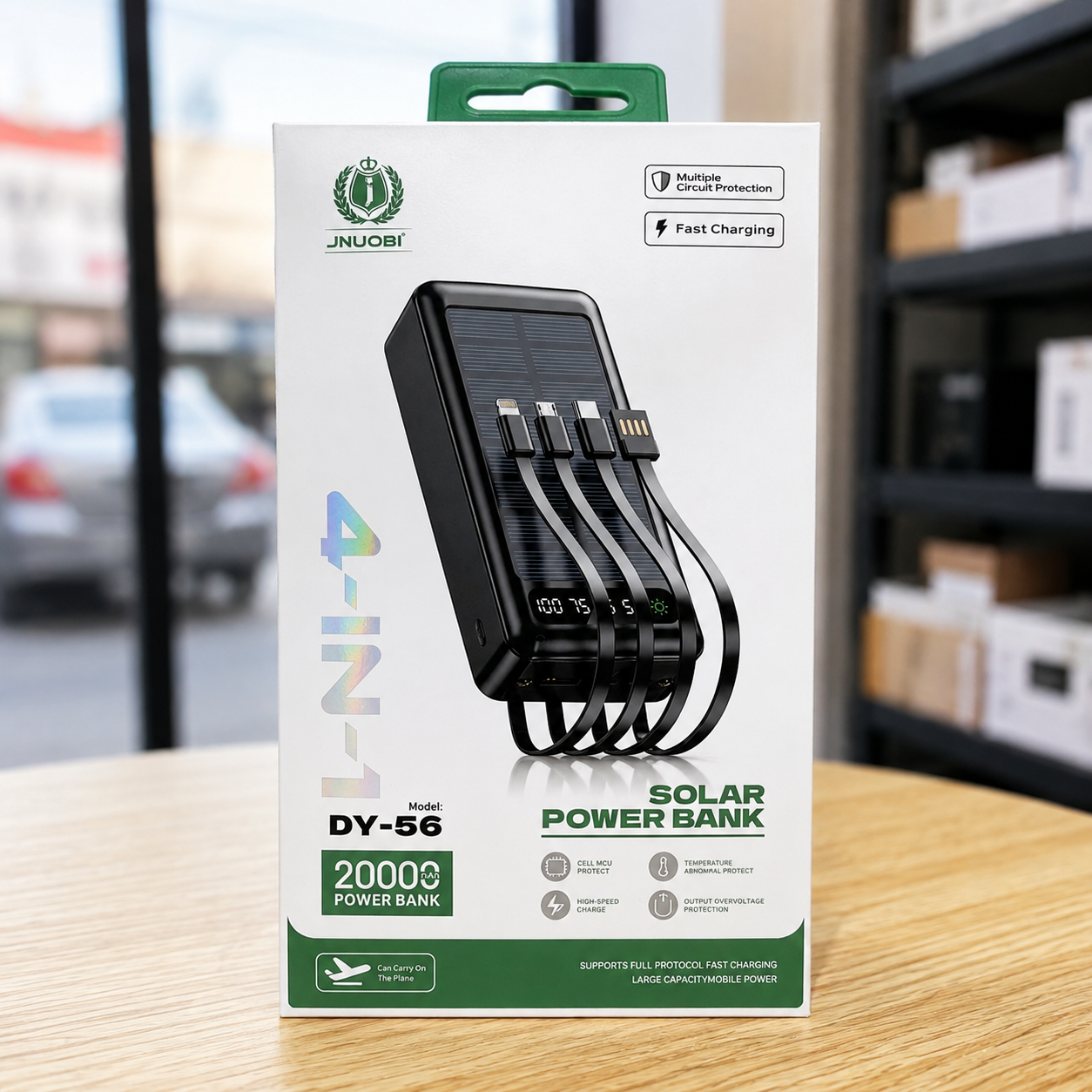 JNUOBI 20000mAh 4-in-1 Fast charging Solar Power Bank with Built-in Cables