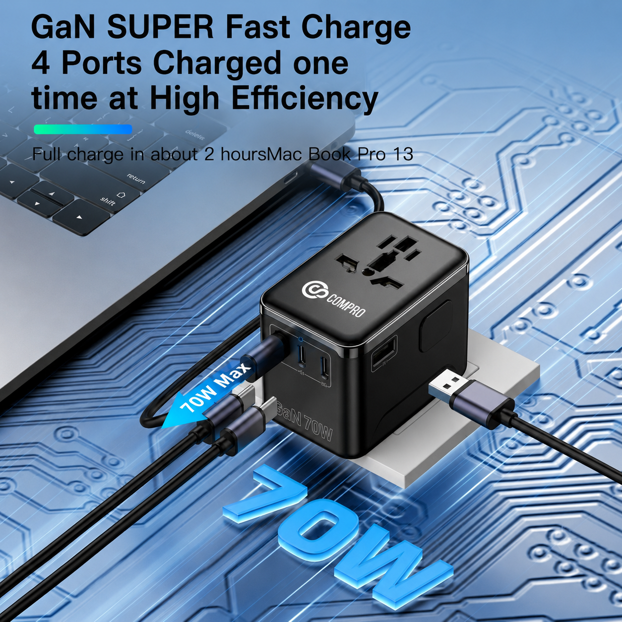 Compro™ PilotPro Fast Charging GAN World Travel Adapter
