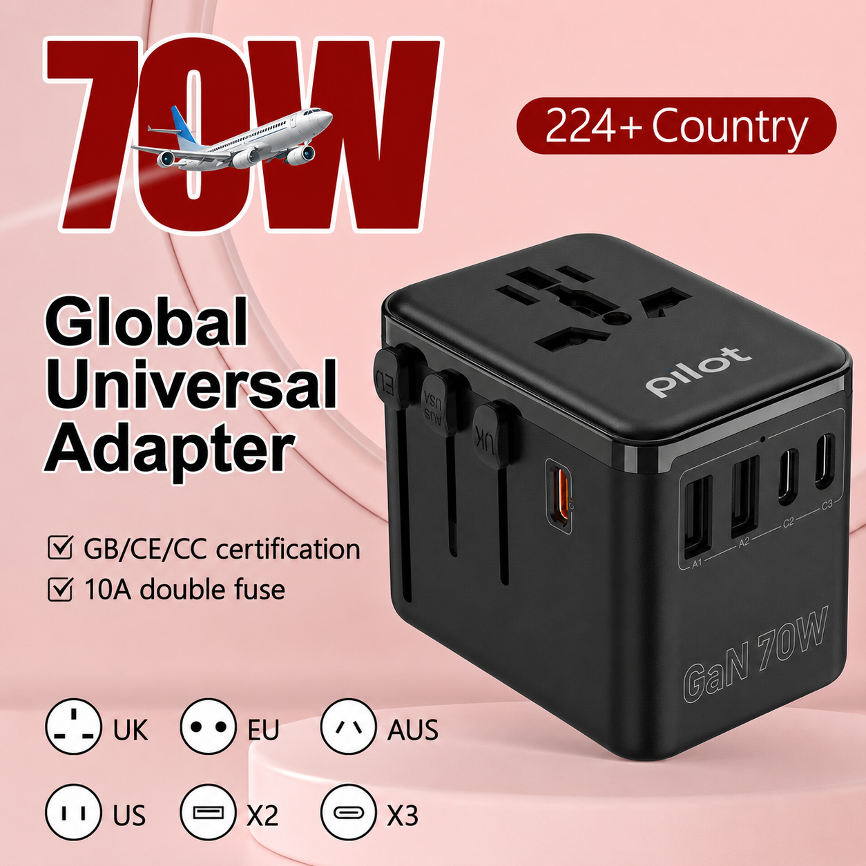 Compro™ PilotPro Fast Charging GAN World Travel Adapter