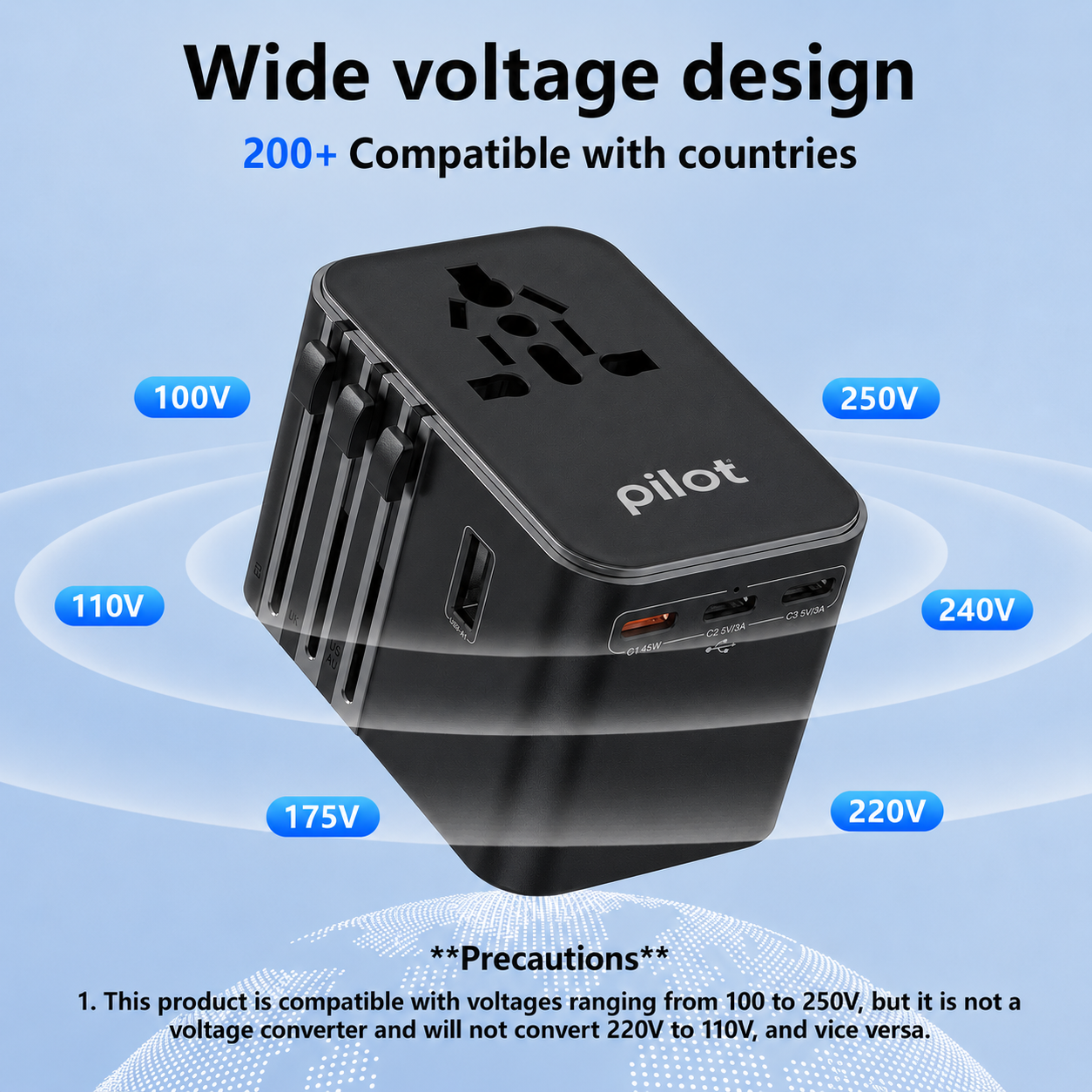 Compro™ PilotPro Fast Charging GAN World Travel Adapter