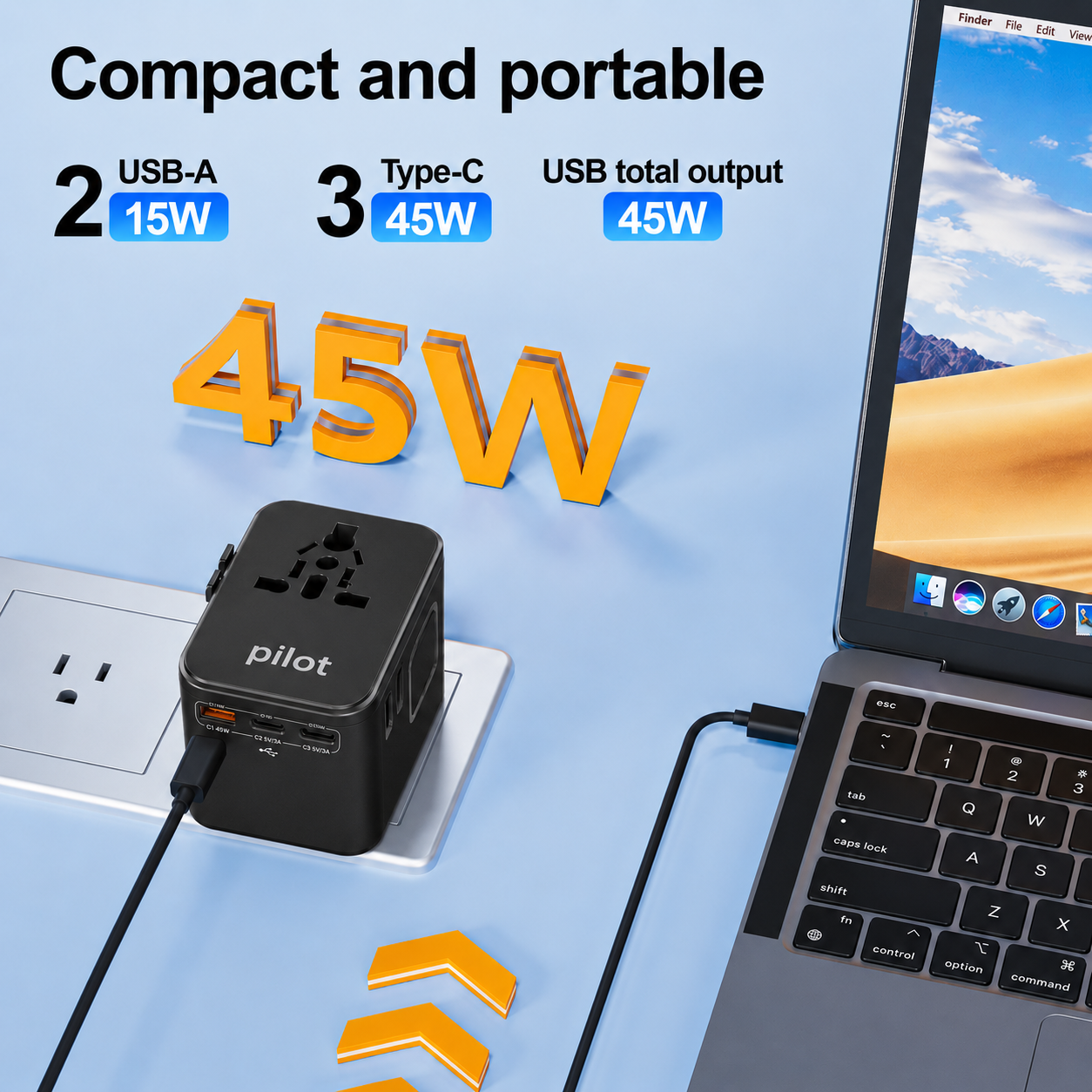 Compro™ PilotPro Fast Charging GAN World Travel Adapter