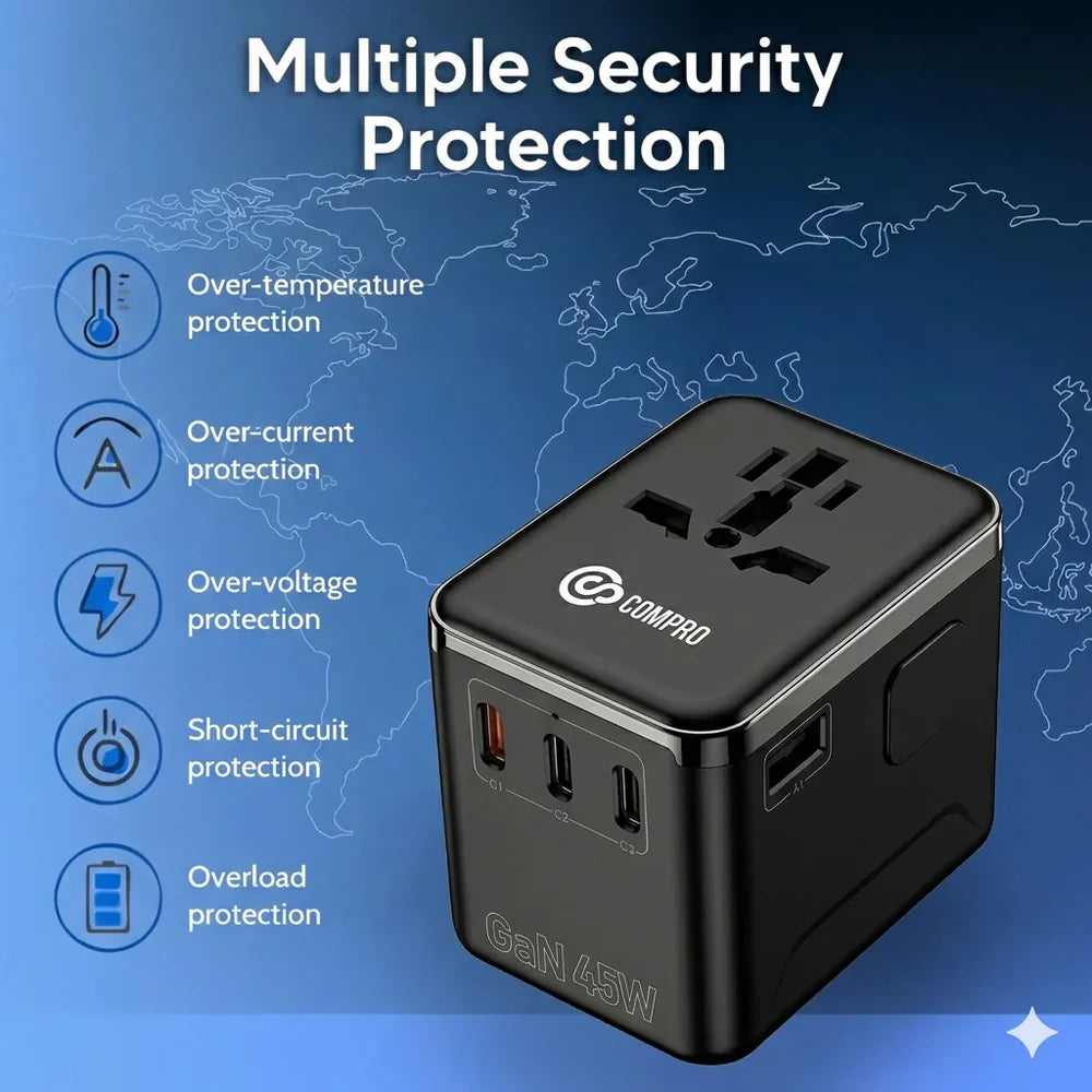 Compro™ PilotPro Fast Charging GAN World Travel Adapter
