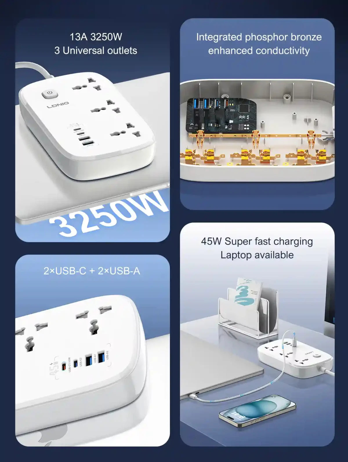 LDNIO SC6 Power Strip GAN 45W USB-C Port EU PLUG