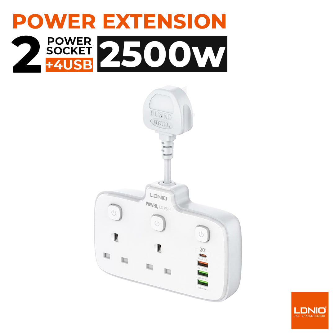 Ldnio 2 AC Outlets Portable Electrical Extension Socket