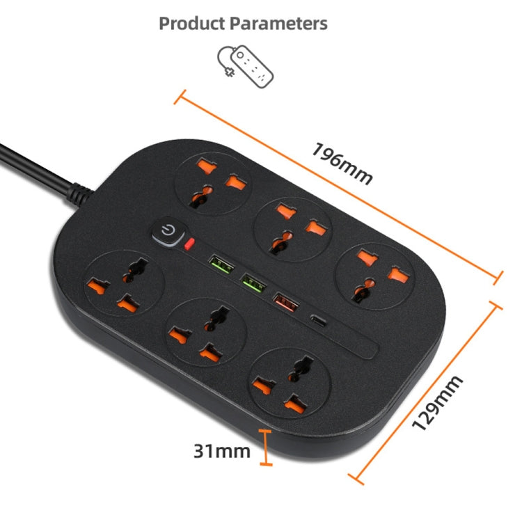 Compro™ 8.4A Universal Power Socket Extension With 6 Ac Sockets , 3 Usb Ports And Type-C Port