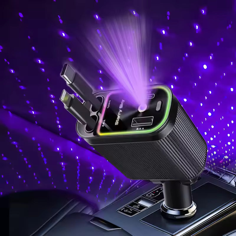 Compro™ 4-In-1 Retractable Car Charger with Star Projection Night Light