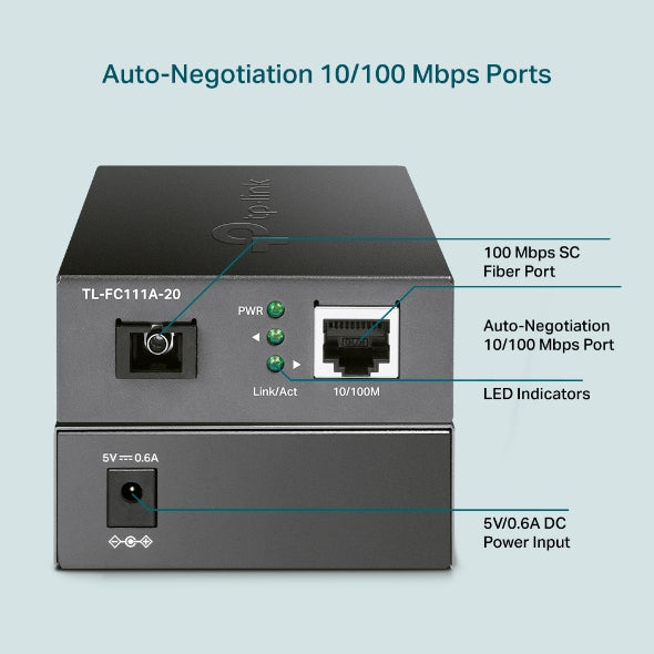 FC111A-20 10/100 Mbps WDM Media Converter