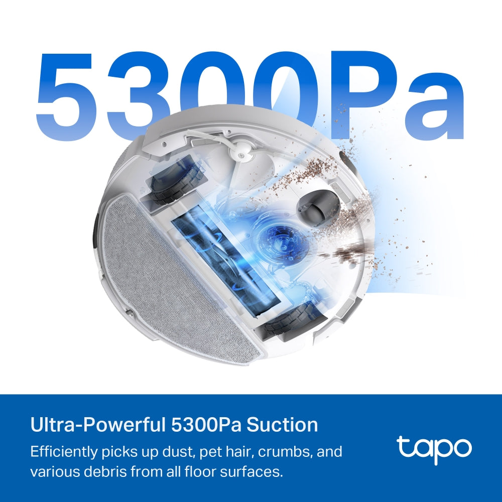 Tapo RV30 Max Plus White 5300Pa Hyper Suction Robot Vacuum & Mop + Smart Auto-Empty Dock