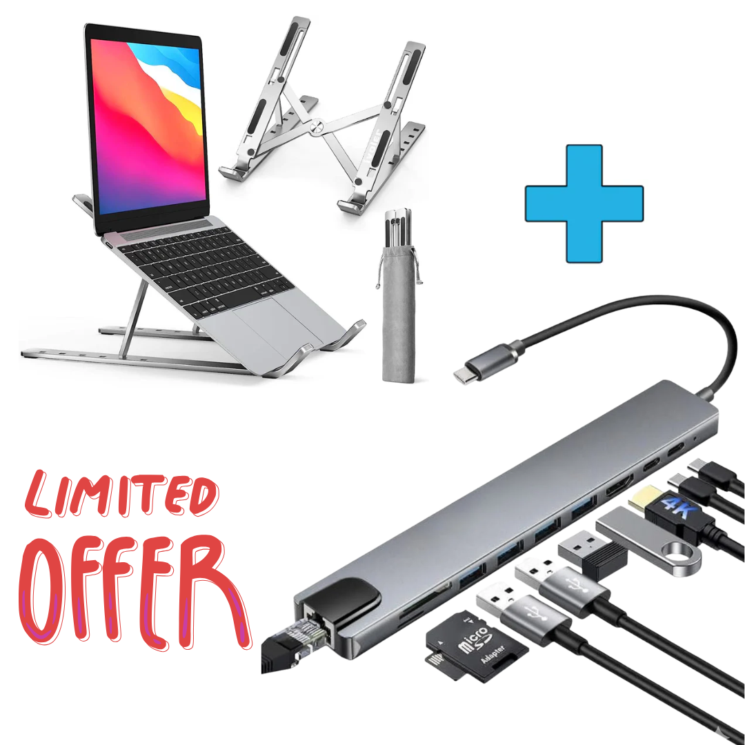 Exclusive Deal | Almunium Laptop Stand+ USB Type C Hub + FREE Pouch