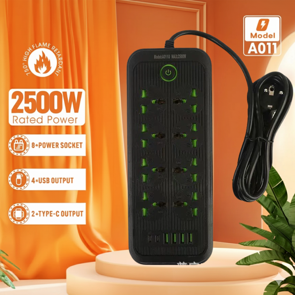 Compro™ 2500W Power Extension 8 socket+ 4 USB+ 2 Type C Port