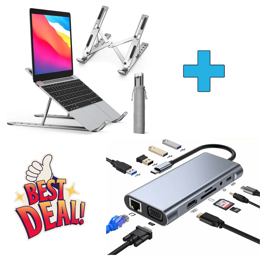 Exclusive Deal | Almunium Laptop Stand+ USB Type C Hub + FREE Pouch