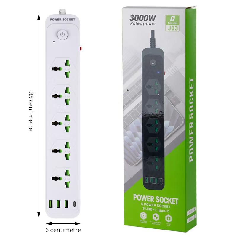 Compro™ 3000W Power Extension 5 socket+ 3 USB+ 1 Type C Port