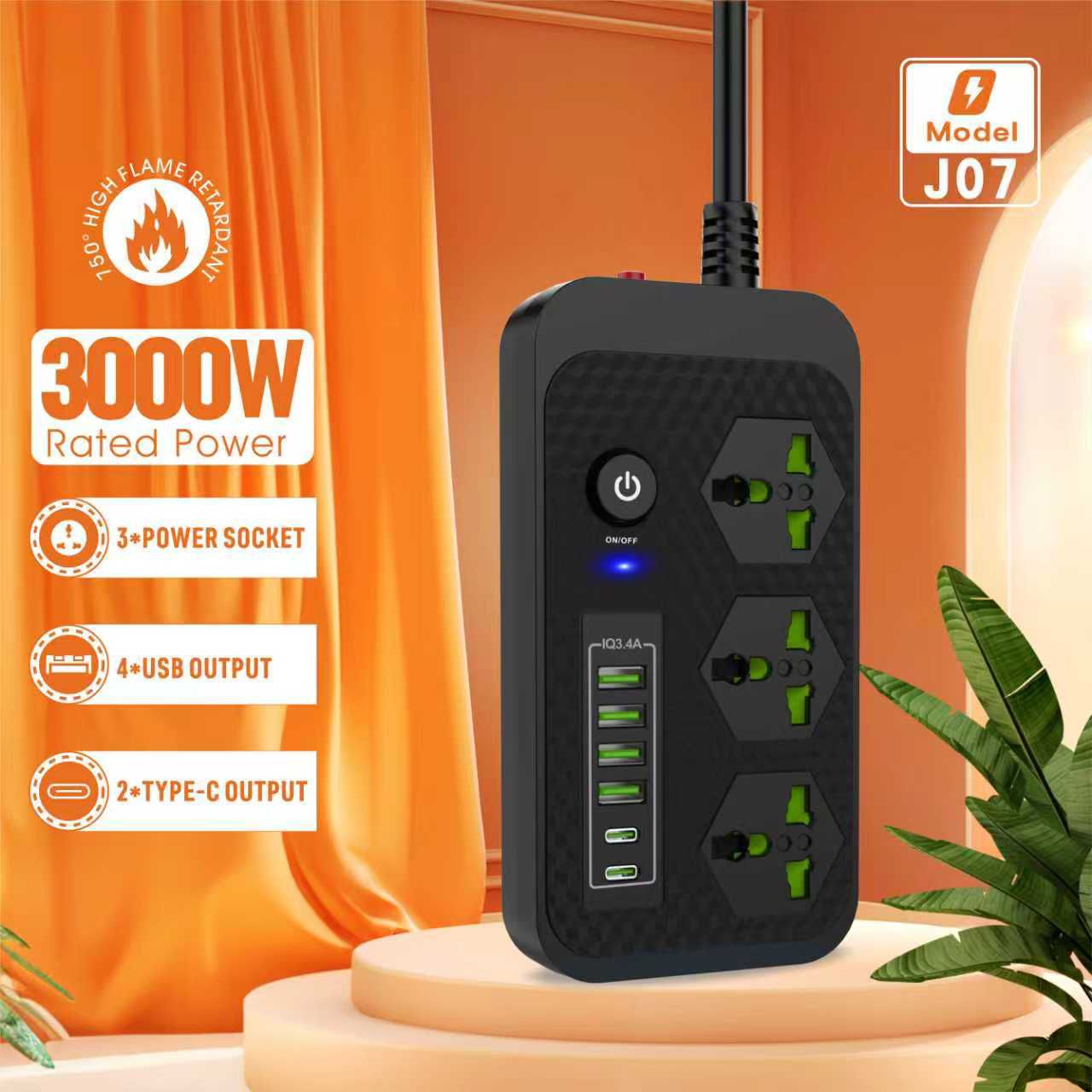 Compro™ 3000W Power Extension 3 Universal socket+ 4 USB+ 2 Type-C Port