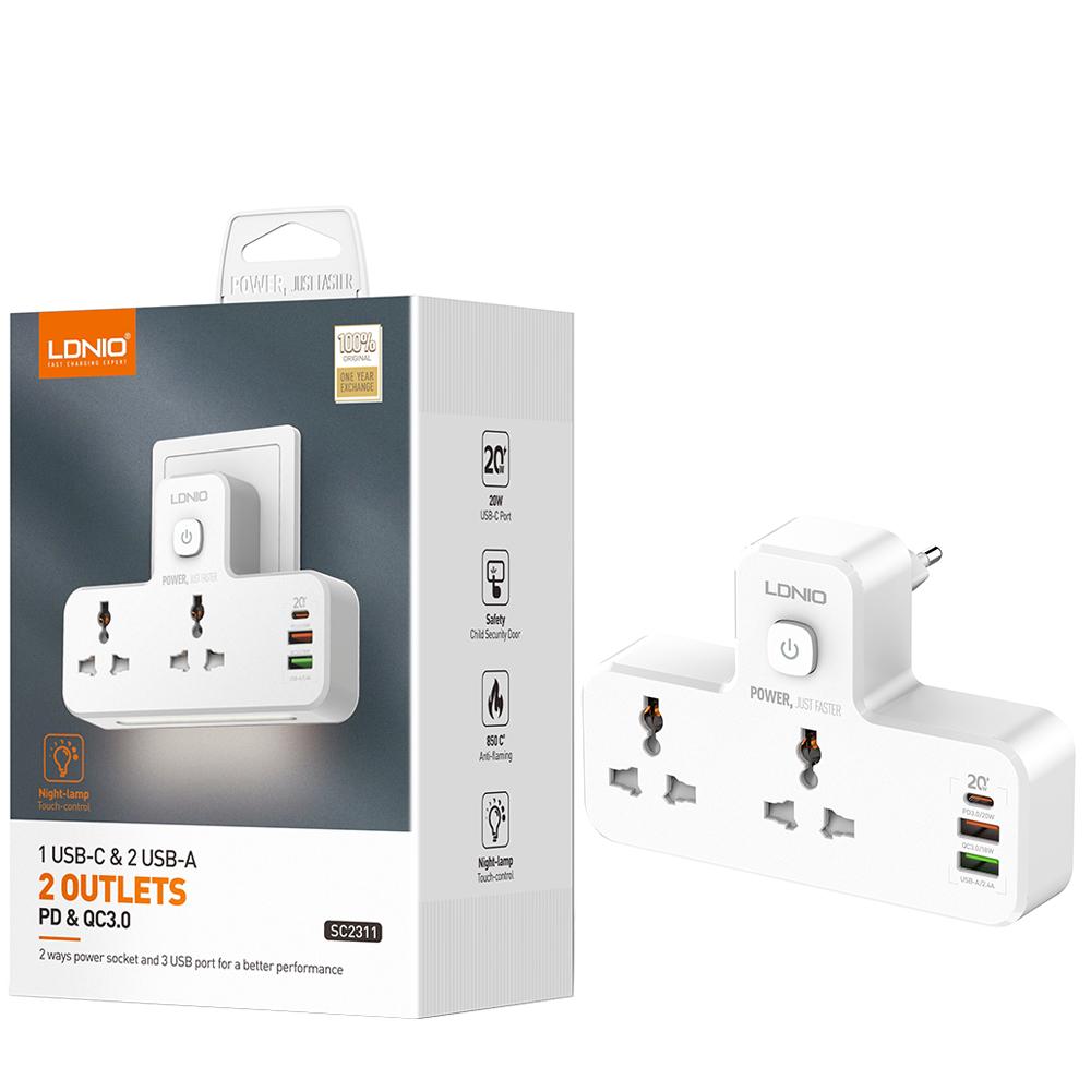 Ldnio 2 AC Outlets Portable Extension Power Socket