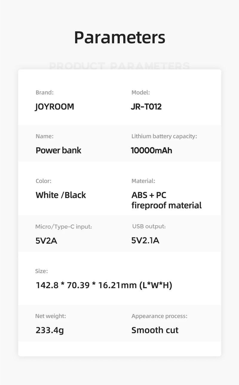 Joyroom JR-T012 POWER BANK 10000mAh