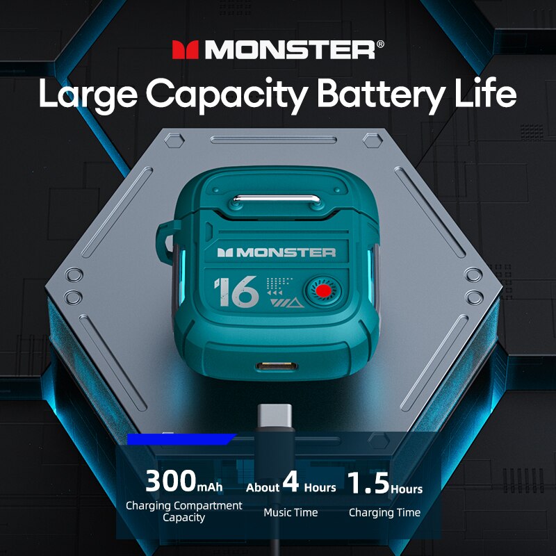 Lenovo Monster XKT16 Bluetooth 5.3 Earphone- Green